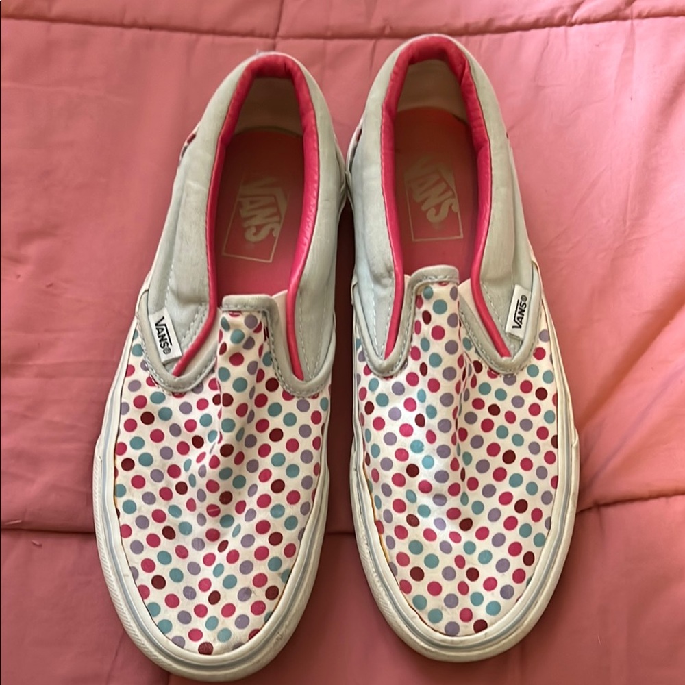 Vans White and Pink Perforated Slip-On Sneakers